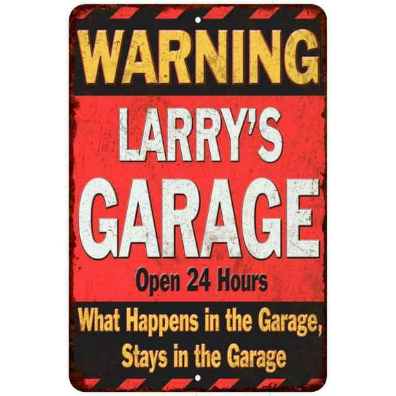 LARRY'S Garage Warning Man Cave Wall Decor 12 x 18 Matte Finish Metal 112180030032