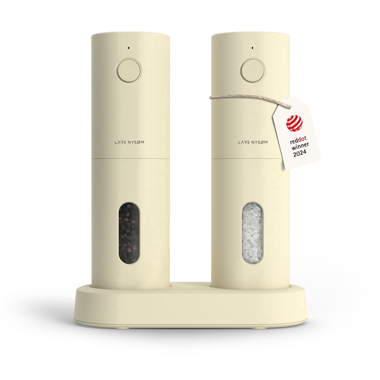 LARS NYSØM Electric Salt and Pepper Grinder Set I Automatic Salt and Pepper Mills with Adjustable Ceramic Grinder I USB Rechargeable Electric Spice Mill Set (Almond Beige)