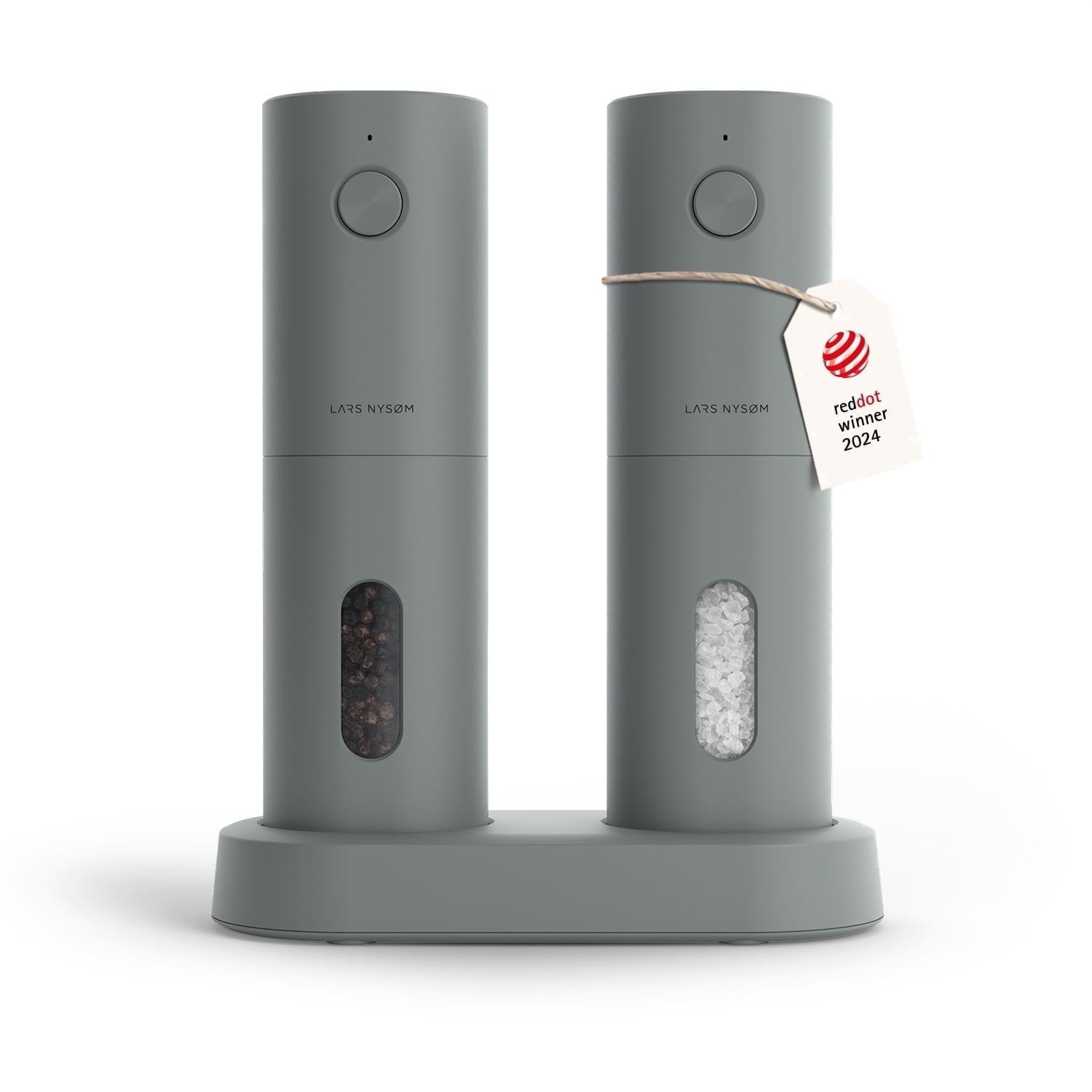 LARS NYSØM Electric Salt and Pepper Grinder Set I Automatic Salt and Pepper Mills with Adjustable Ceramic Grinder I Usb Rechargeable Electric Spice Mill Set (Ash Gray)