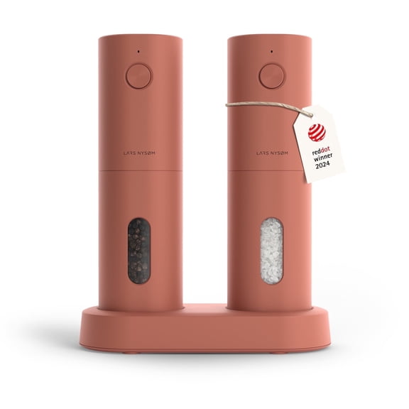LARS NYSØM Electric Salt and Pepper Grinder Set I Automatic Salt and Pepper Mills with Adjustable Ceramic Grinder I USB Rechargeable Electric Spice Mill Set (Brick Red)