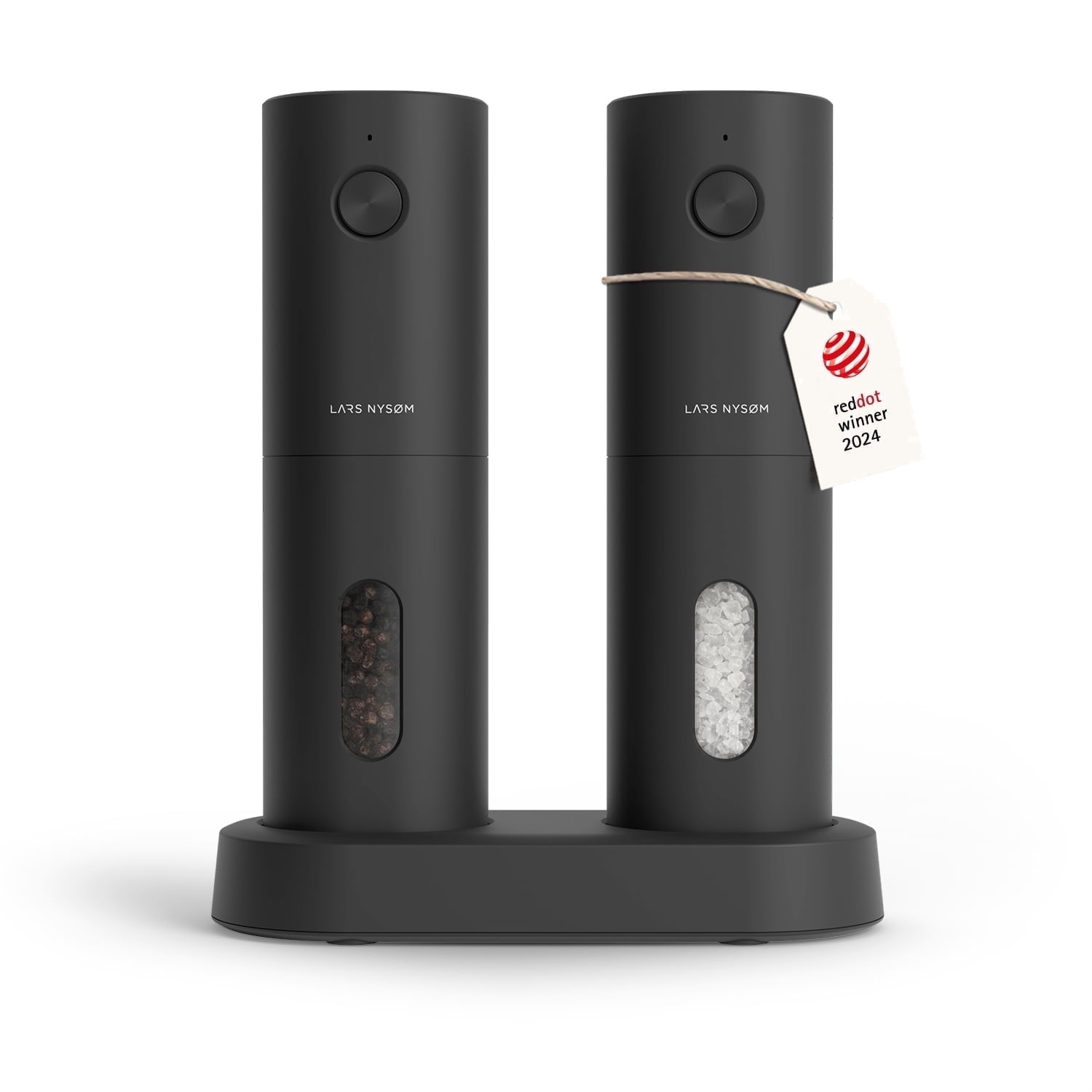 LARS NYSØM Electric Salt and Pepper Grinder Set I Automatic Salt and Pepper Mills with Adjustable Ceramic Grinder I Usb Rechargeable Electric Spice Mill Set (Carbon Black)