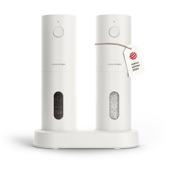 LARS NYSØM Electric Salt and Pepper Grinder Set I Automatic Salt & Pepper Mills with Adjustable Ceramic Grinder I Usb Rechargeable Mills (Pure White)