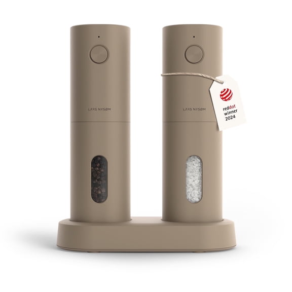 LARS NYSØM Electric Salt and Pepper Grinder Set I Automatic Salt and Pepper Mills with Adjustable Ceramic Grinder I Usb Rechargeable Electric Spice Mill Set (Taupe Brown)