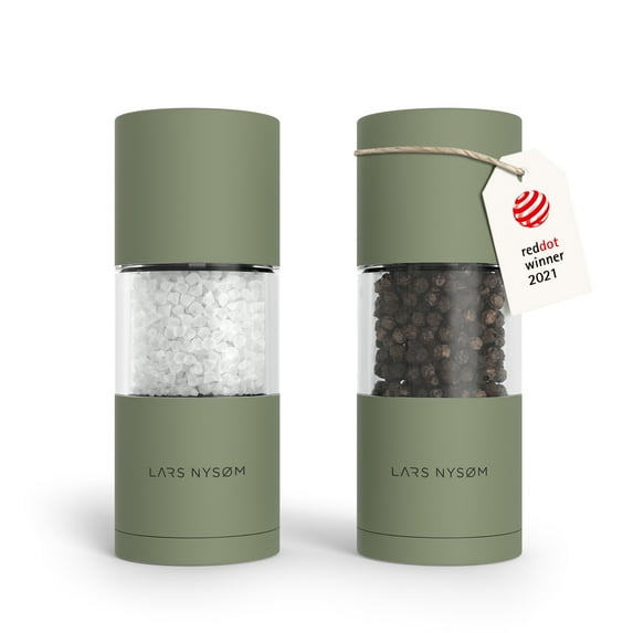 LARS NYSØM Salt and Pepper Grinder Set I Salt and Pepper Mills with Adjustable Ceramic Grinder 2 pieces I Manual Design Spice Mill Set (Sage Green)