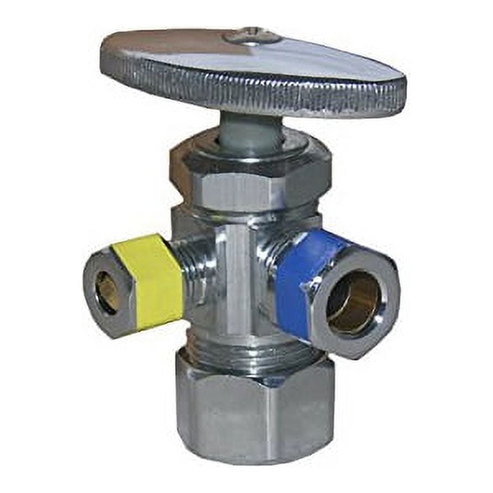 Chrome 3-Way Angle Valve for Ice Maker Connection