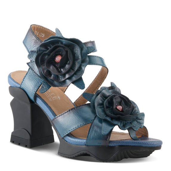 Spring Step L'Artiste Shelly – Women's Hand-Painted Floral Leather Platform Sandal with Adjustable Ankle Strap - Artistic Block Heel For Everyday Wear