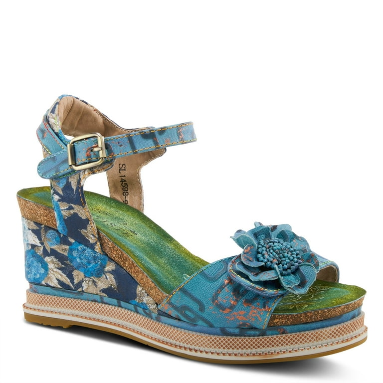 L'Artiste by Spring Step Women's VIENROSE-FLEUR Strap Sandals - Blue Multi - Size 40