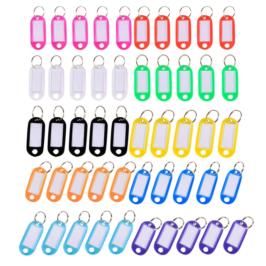 LARUYEKO 50 Pieces Key Tags Assorted Key Rings ID Tags Name Card Label ...