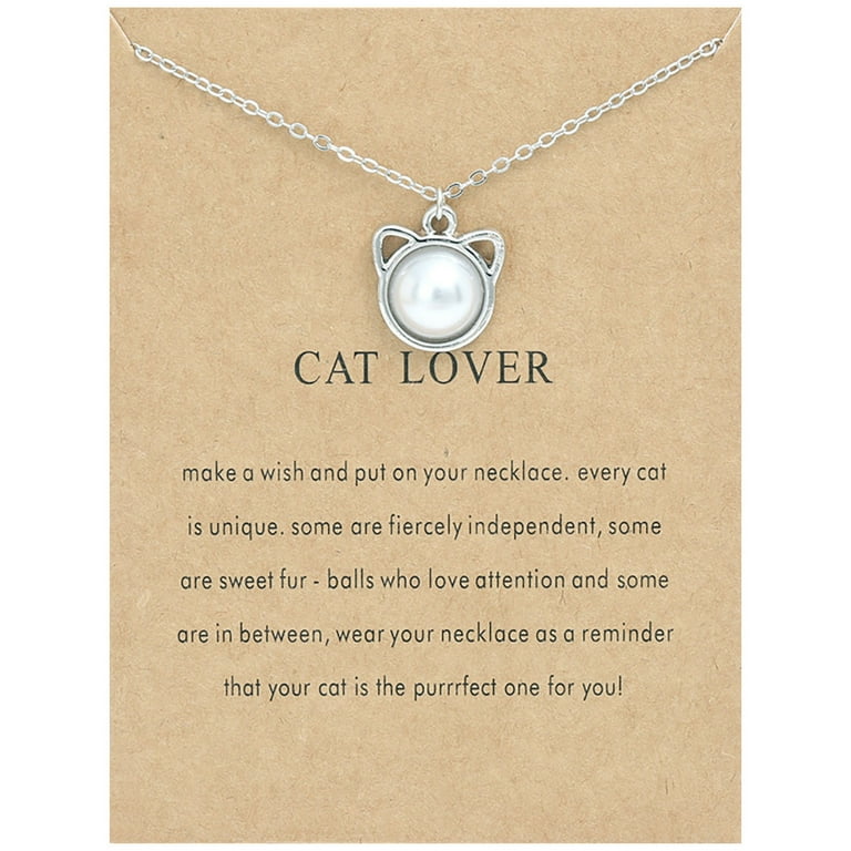 LARUYEKO Pearl Alloy Cat Ears Wishing Card Necklace Animal Pendant