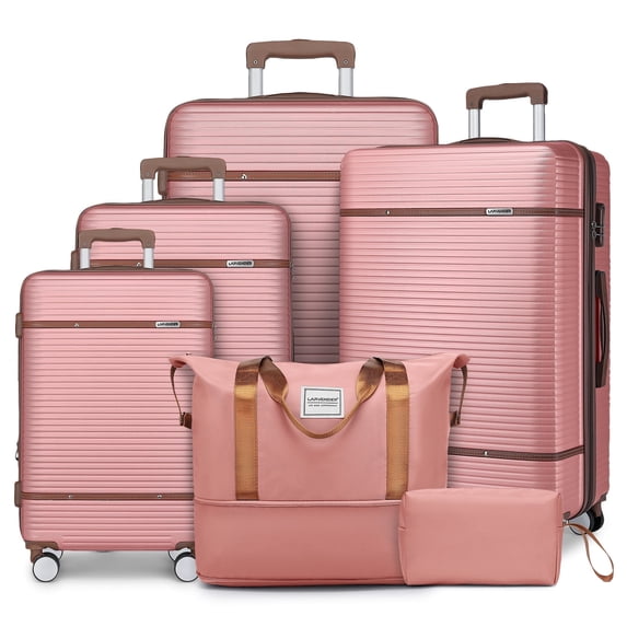 LARVENDER Luggage Sets 6 Piece, Expandable(Only 28 & 24") Luggage Set Clearance for Women, Suitcases with 360° Spinner Wheels, Hardside Travel Luggage with Duffel Bag for men, Rose Gold