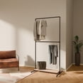 thumbnail image 1 of pamo Industrial Pipe Clothing Rack with Shelf - 175 lbs Capacity - Free Standing Clothes Rack and Walk In Closet with Wooden Shelf for Wardrobe, 1 of 9