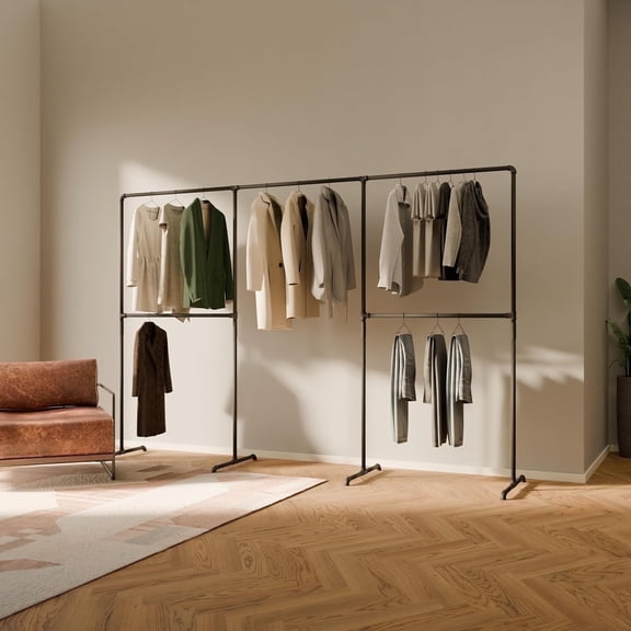 pamo freestanding clothes rail in industrial loft design - LAS III - wardrobe for walk-in closet wall I bedroom clothes rack made of black sturdy tubes