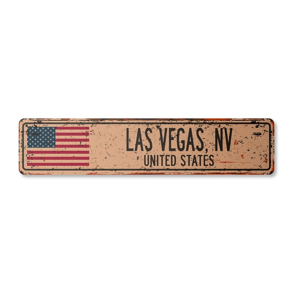 LAS VEGAS NV UNITED STATES Vintage Plastic Street Sign American flag city country gift | Indoor/Outdoor | 30" Wide