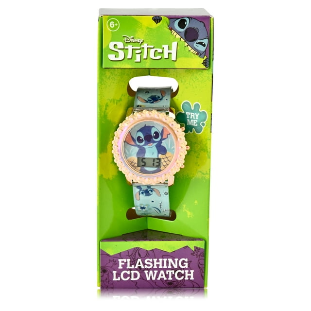 LAS4079WM Stitch Kids Molded Case Flashing Lights LCD Watch with Printed Strap