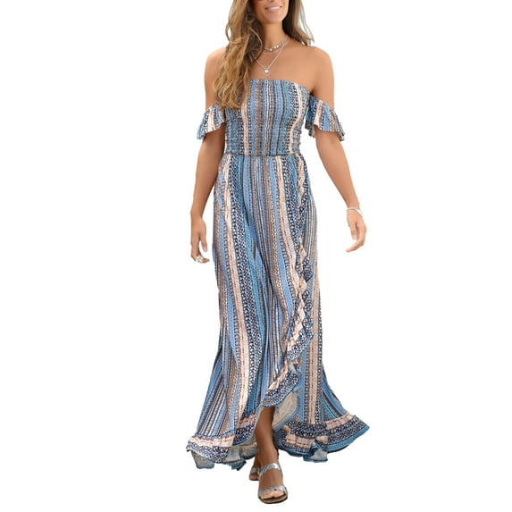LASCANA LASCANA Women's Ruffled Print Maxi Dress Ruffles