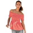 thumbnail image 1 of LASCANA Women's Smocked Off Shoulder Blouse Shirt Ruffles, 1 of 6