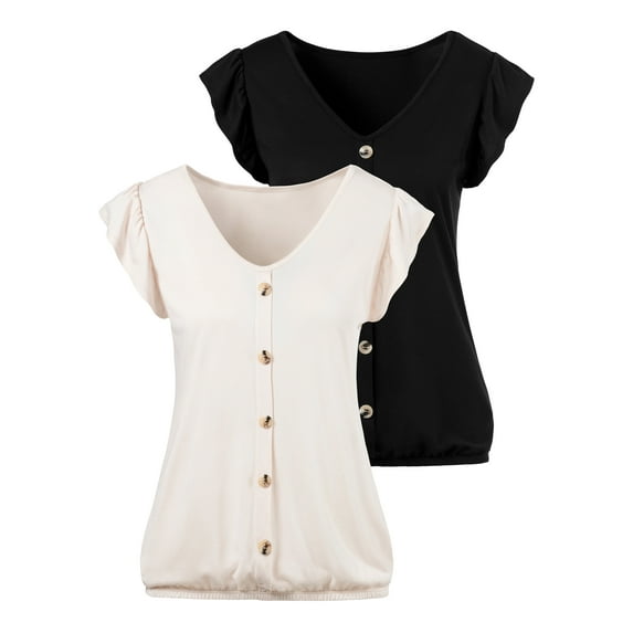 LASCANA Women's 2 Pack Ruffle Sleeve Tops Ruffles