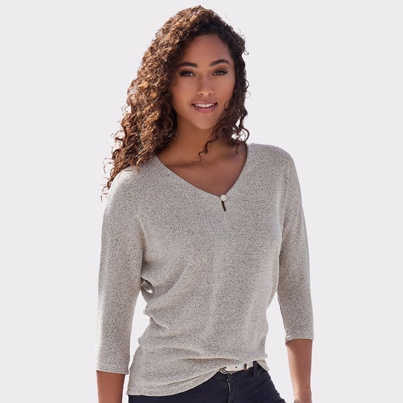 LASCANA Women's Button Detail 3/4 Sleeve Knit Top Buttons