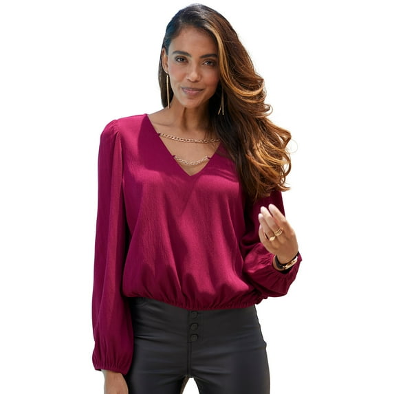 LASCANA Women's Chain Detail Blouse Shirt Hardware