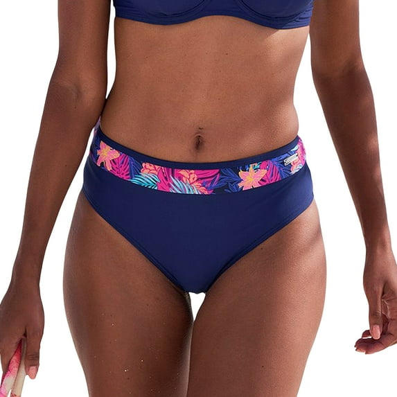 LASCANA Women's Contrast Print High Waisted Bikini Swimsuit Bottom Contrast Trim