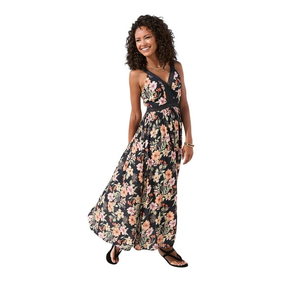 LASCANA Women's Crochet Detail Floral Maxi Dress Crochet Detail