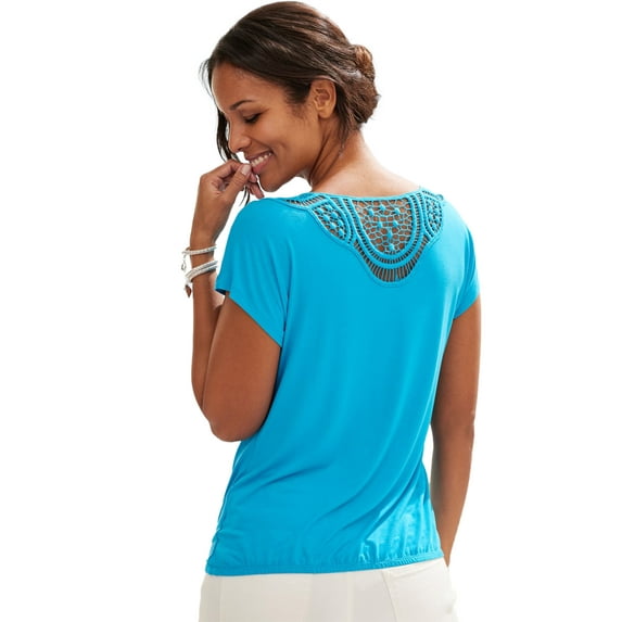 LASCANA Women's Crochet Insert Short Sleeve Top Crochet Detail