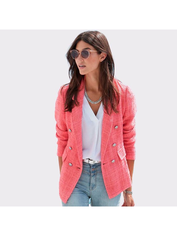 Women's Double Breasted Boucle Blazer Buttons
