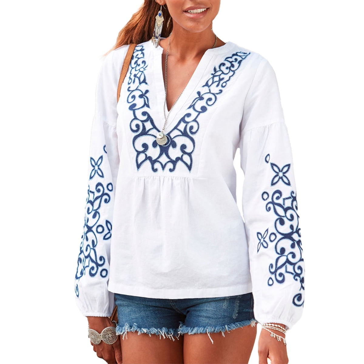 Embroided Long Sleeve Blouse main image 1
