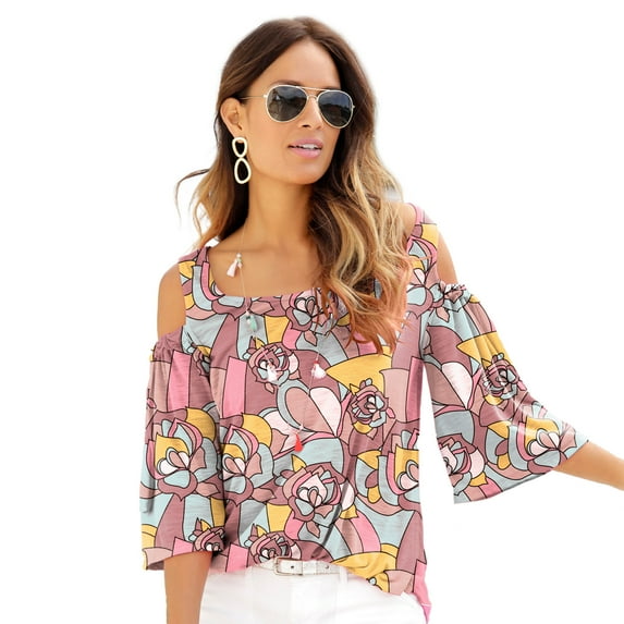 LASCANA Women's Floral Cold Shoulder Top Flower