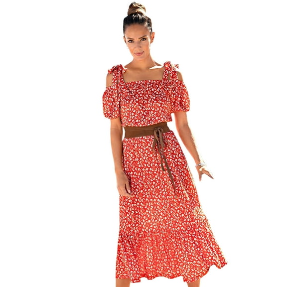 LASCANA Women's Floral Pattern Dress Ruffles