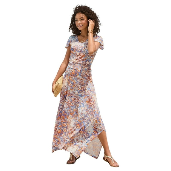 LASCANA Women's Floral Print Maxi Dress Smocking