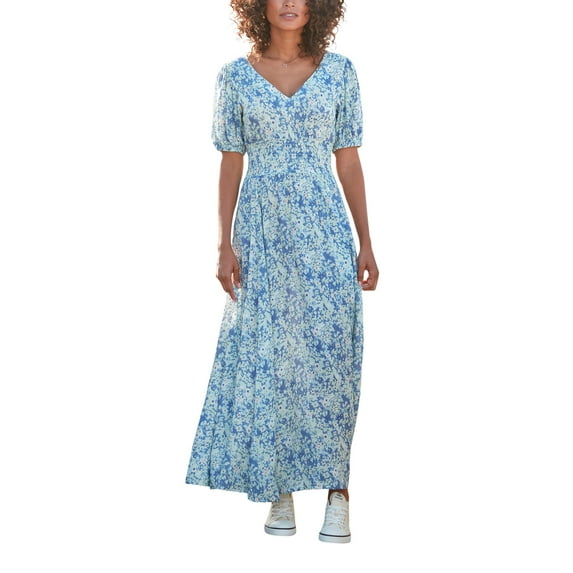LASCANA Women's Floral Puff Sleeve Maxi Dress Smocking