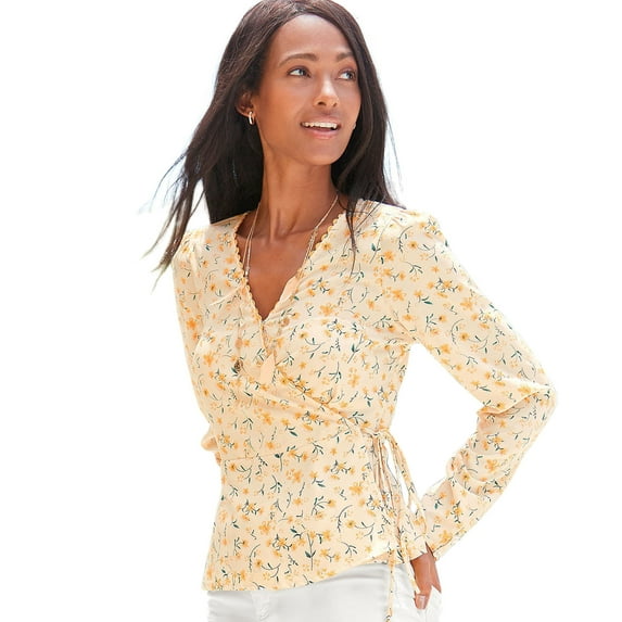 LASCANA Women's Floral Wrap Look Blouse Shirt Shirring