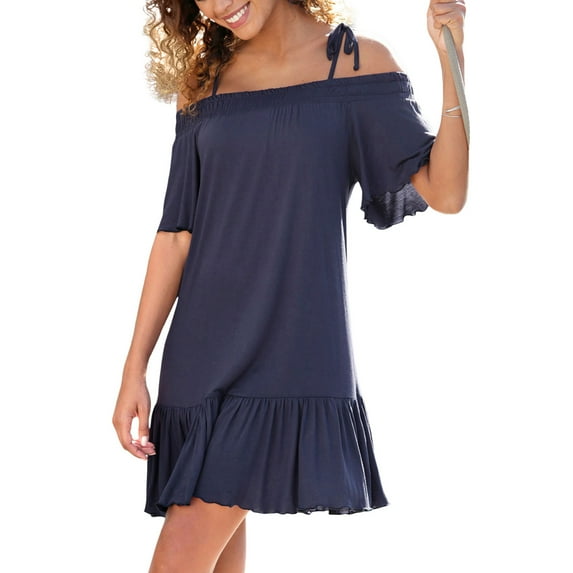 LASCANA Women's Flounce Hem Dress Ruffle Trim