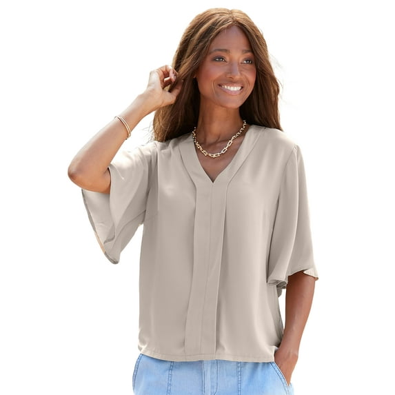 LASCANA Women's Flowy V-Neck Blouse Shirt Buttons