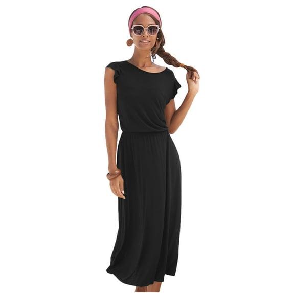 LASCANA Women's Flutter Sleeve Dress Ruffles