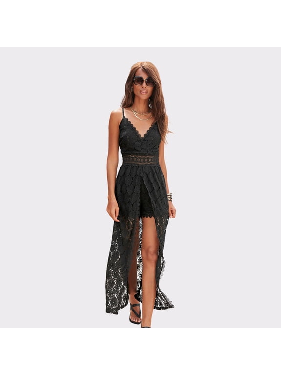 Women's Lace Maxi Overlay Romper Lace Overlay