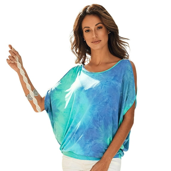 LASCANA Women's Loose Cold Shoulder Top Sequin Detail