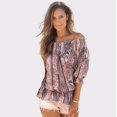 thumbnail image 1 of LASCANA Women's Off The Shoulder Patterned Top Ruffle Trim, 1 of 6
