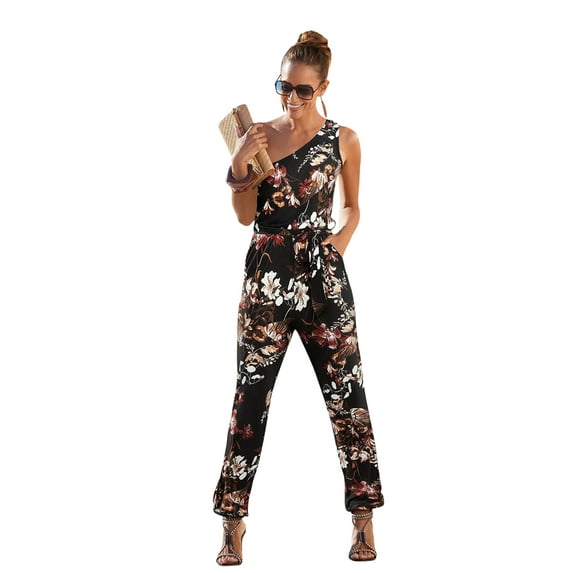 LASCANA Women's One Shoulder Floral Jumpsuit Bow