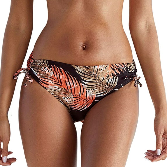 LASCANA Women's Palm Print Mid Rise Bikini Swimsuit Bottom Ruching