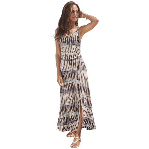 LASCANA Women's Patterned Side Slit Maxi Dress Strap