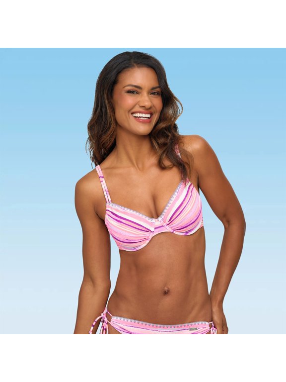 Women's Printed Crochet Underwire Bikini Swimsuit Top Bra Sizing Crochet Detail