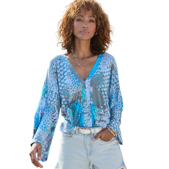 LASCANA Women's Printed Long Sleeve Top Screen Print