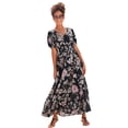 thumbnail image 1 of LASCANA Women's Printed Puff Sleeve Maxi Dress Smocking, 1 of 6