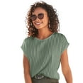 thumbnail image 1 of LASCANA Women's Ribbed Short Sleeve Top Textured Stitching, 1 of 5