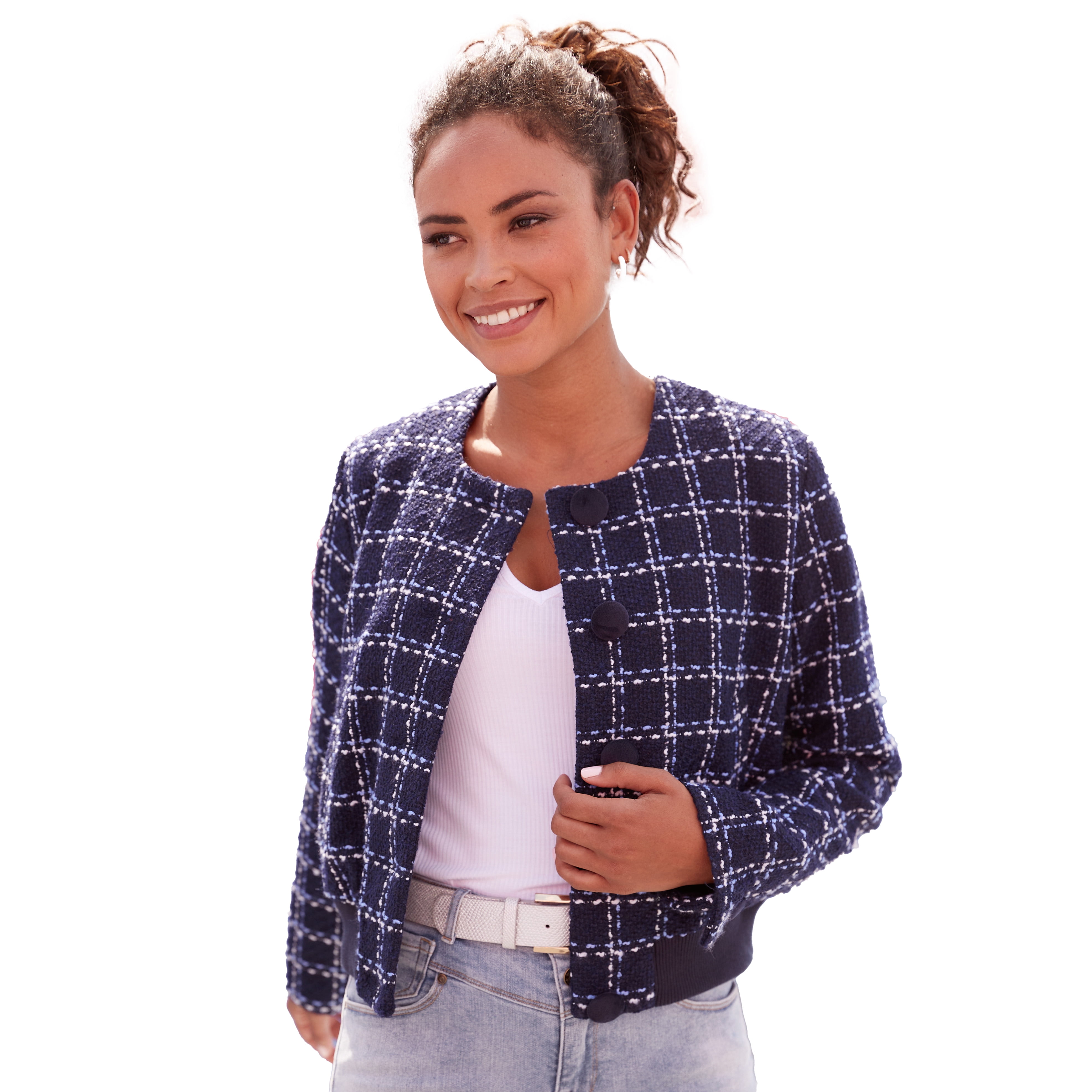 Tweed Round Neck Quilted Jacket