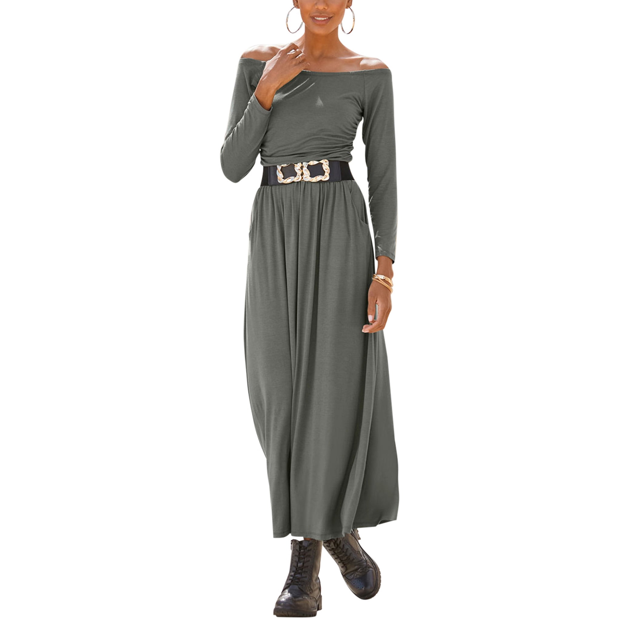 Long Sleeve Maxi Dress with Ruched Detail for Women - Immacolata