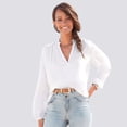thumbnail image 1 of LASCANA Women's Ruffle Detail Blouse Shirt Shirring, 1 of 5