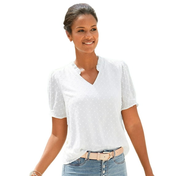 LASCANA Women's Ruffled V-Neckline Blouse Shirt Ruffles